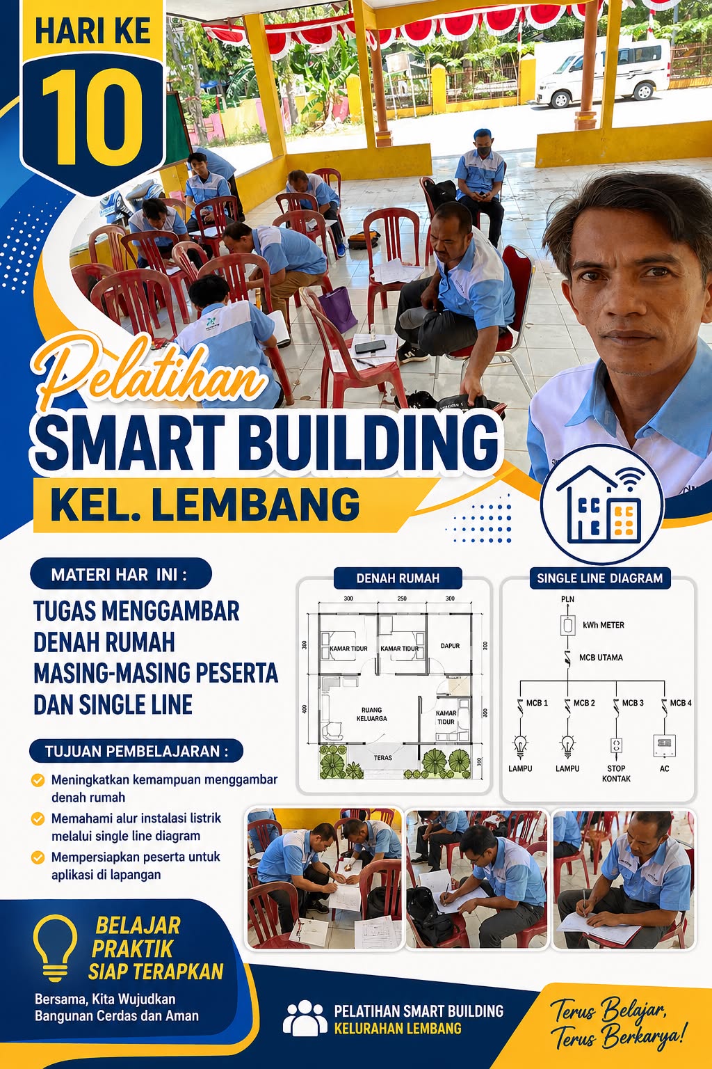 🔥 Hari Ke-10, Peserta Smart Building Lembang Makin Terampil! Praktik Gambar Denah Rumah & Single Line Diagram
